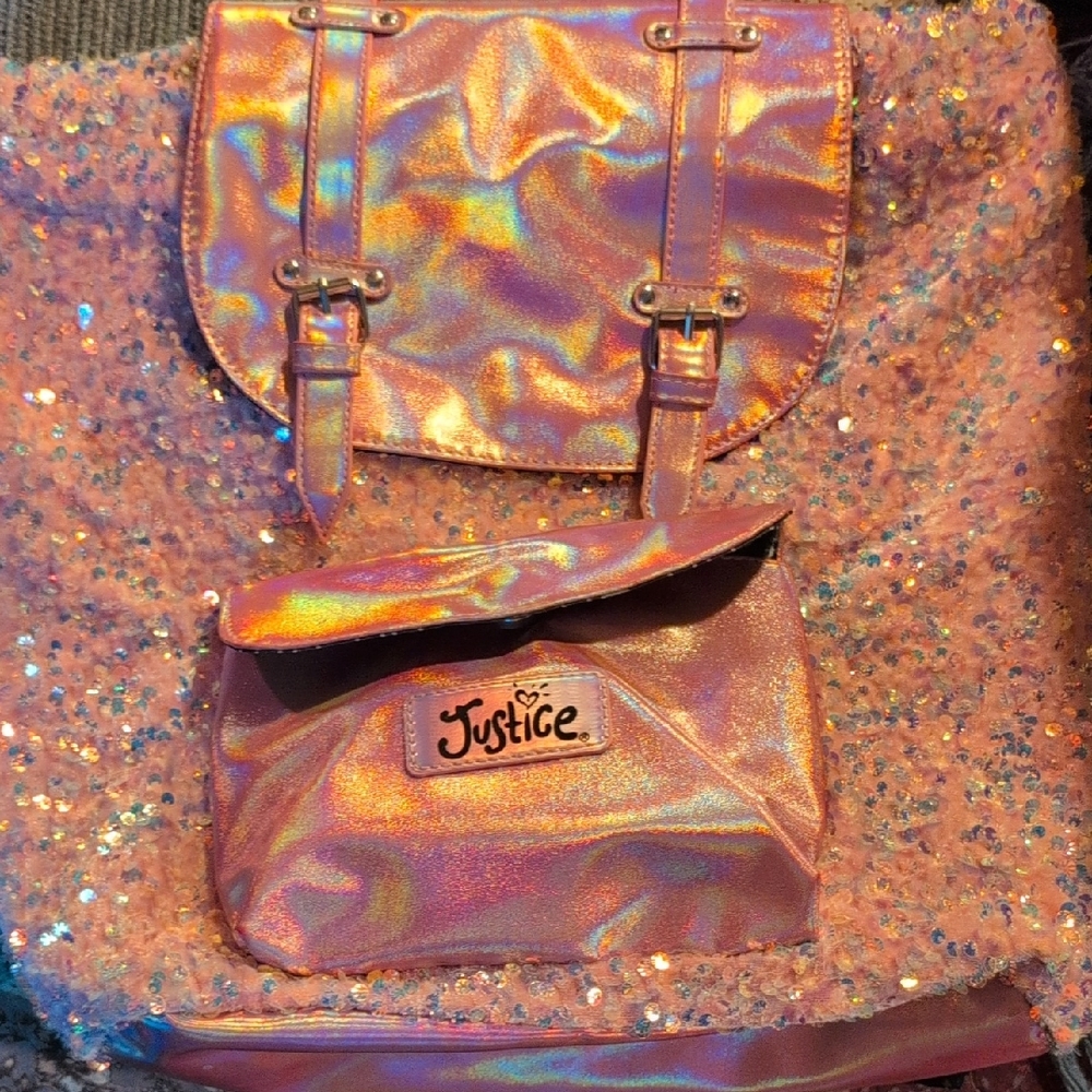 Justice Holographic Pink Sequin Backpack